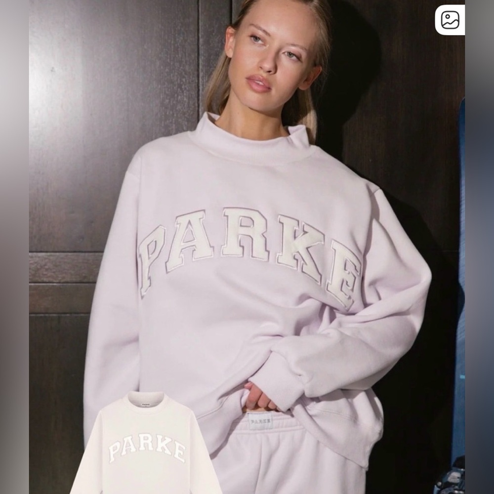 Parke Varsity Fleece Lined Mock Neck Sweatshirt in Lilac - S/M